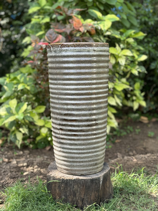 CERAMIC RIBBED OLIVER GLAZED POT FOR HOME GARDEN BALCONY DECOR