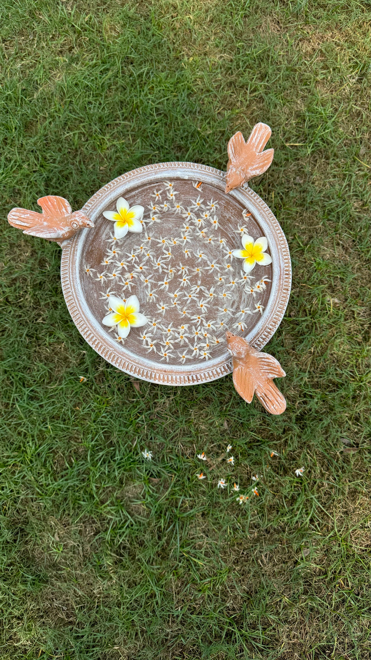 TERRACOTTA CARVED BASIN WITH THREE BIRDS FOR HOME GARDEN AND BALCONY DECOR