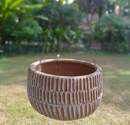 TERRACOTTA HANGING LINED SPHERE PLANTER POT FOR HOME GARDEN BALCONY DECOR