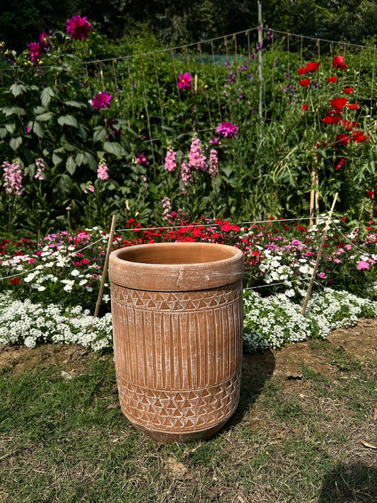 TERRACOTTA CARVED POT WITHOUT LEGS