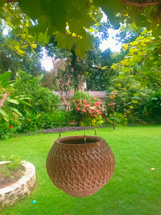 TERRACOTTA HANGING SPECKLED PINEAPPLE PLANTER POT HOME GARDEN BALCONY DECOR