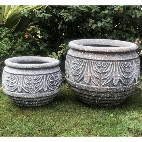 LIGHTWEIGHT FLORAL round PLANTER POT IN UNBREAKBLE FIBER HOME GARDEN BALCONY PATIO DECOR