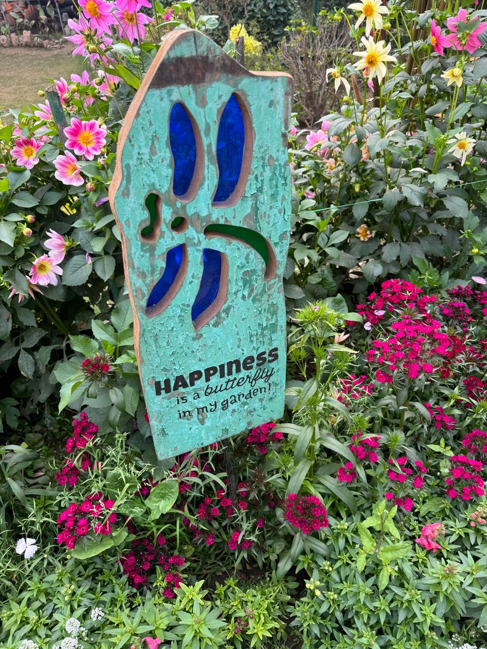 GARDEN SIGNS- Decorative vintage garden sign - "HAPPINESS is butterfly in my garden "