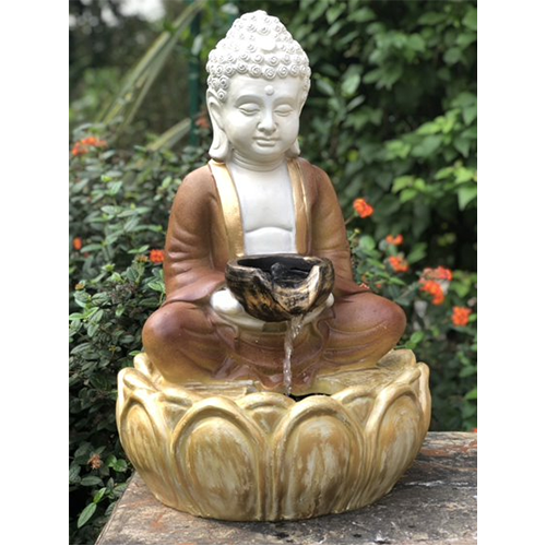 Serene buddha water feature in resin for outdoor and indoor decor