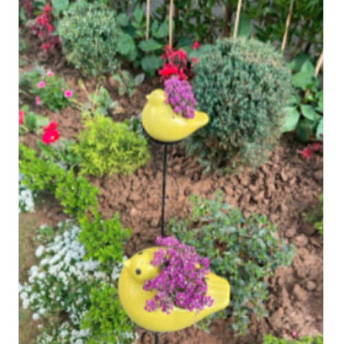 YELLOW Bird Planter Digger Stick In Ceramic For Home Balcony Garden Deco
