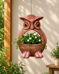 Terracotta Owl Hanging Planter