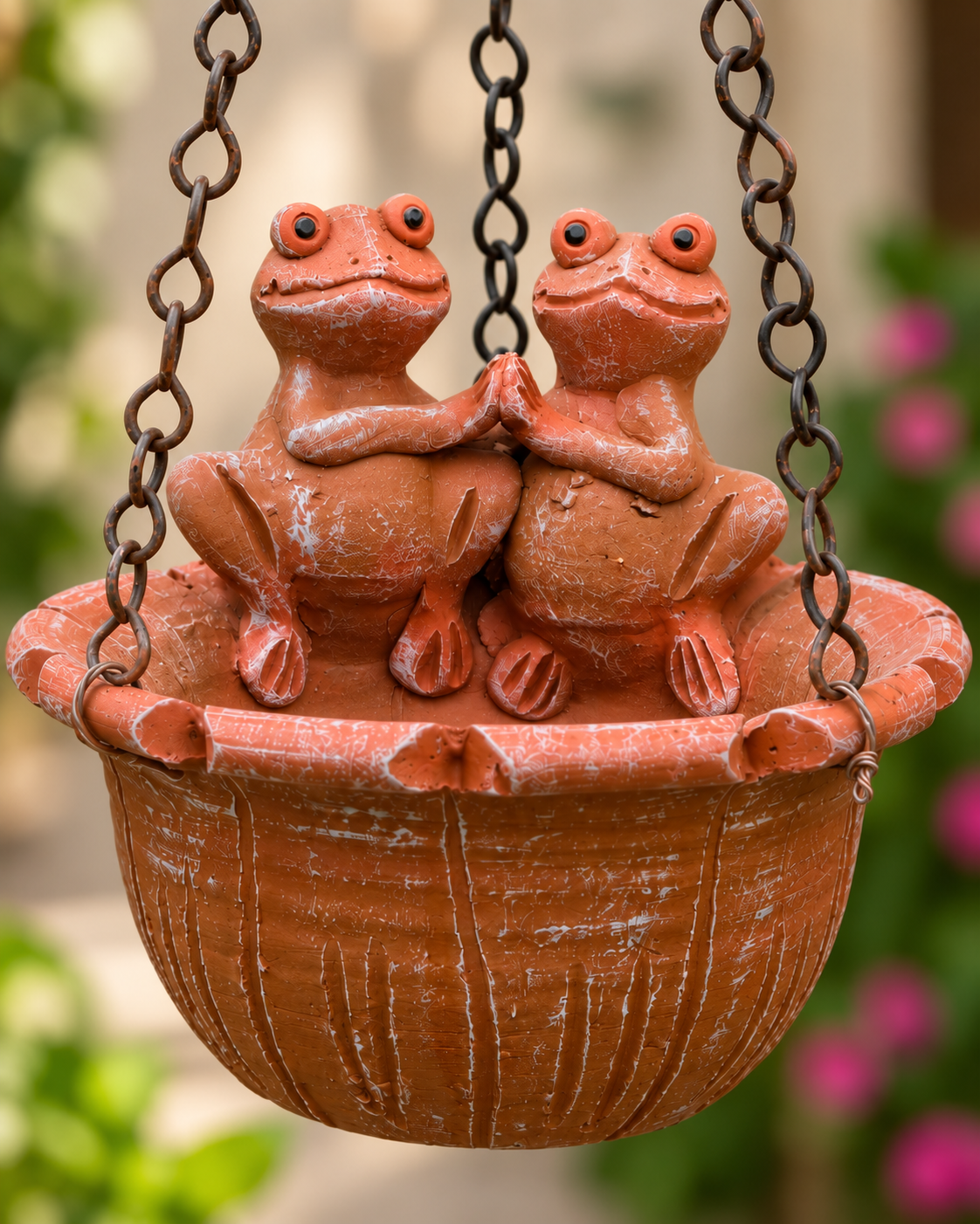 Twin Frog Terracotta Hanging Bird Feeder