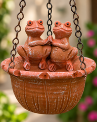Twin Frog Terracotta Hanging Bird Feeder