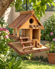 Rustic Log Bird House & Bird Feeder
