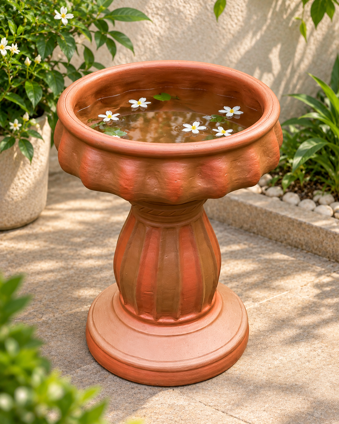 Terracotta Bird Bath with Stand (Small)