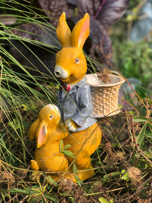 CUTE RESIN DURABLE RABBIT WITH BABY FIGURINE FOR HOME GARDEN BALCONY DECOR