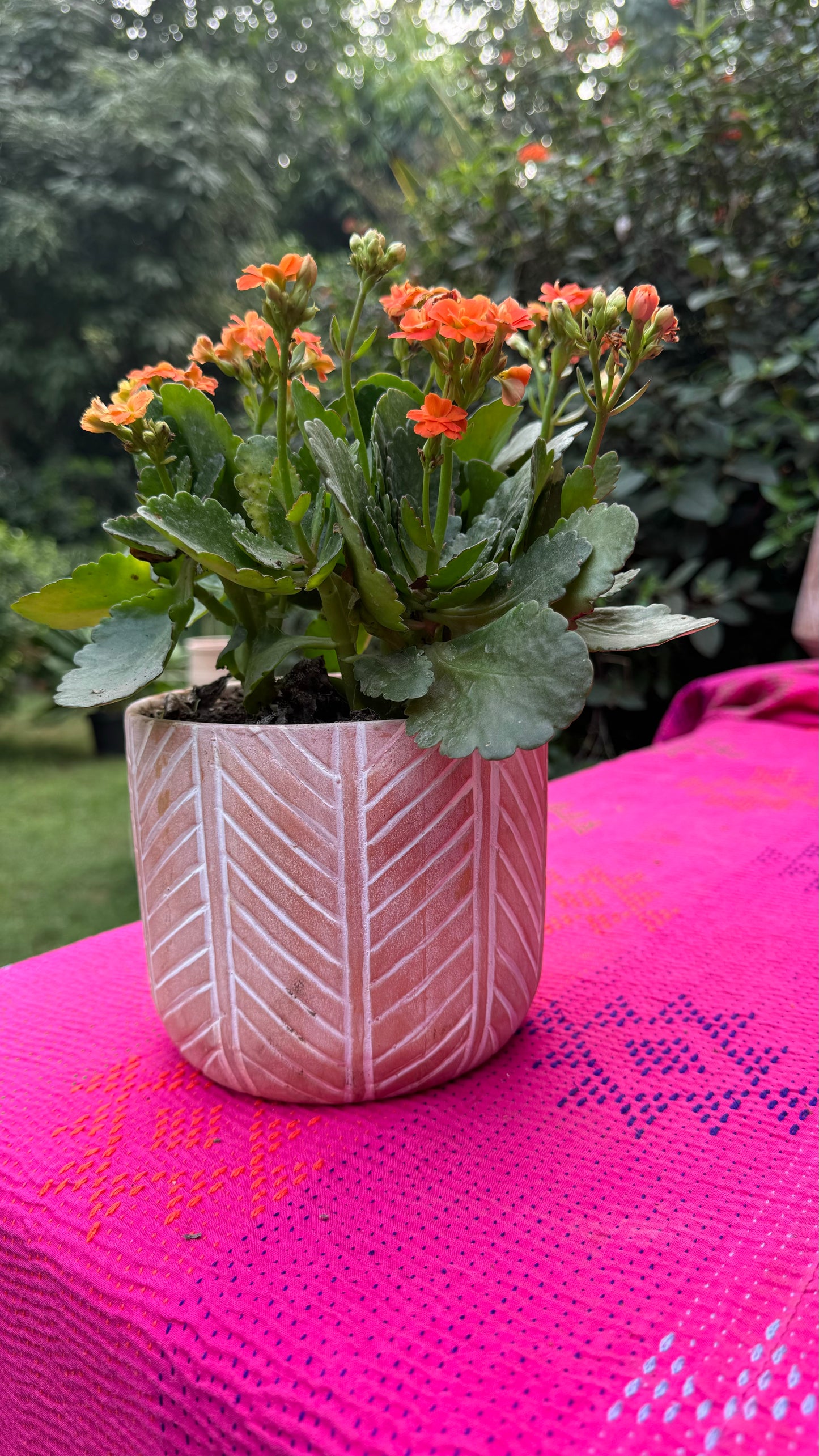 CERAMIC POT WITH ZIGZAG PATTERN