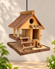 Rustic Log Bird House & Bird Feeder
