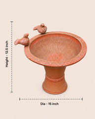 Terracotta Bird Bath with Two Birds