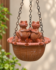 Twin Frog Terracotta Hanging Bird Feeder