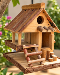 Rustic Log Bird House & Bird Feeder