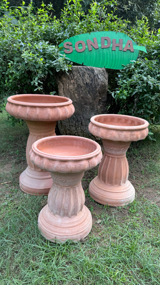 Terracotta Bird Bath with pedestal for Home Garden Balcony décor