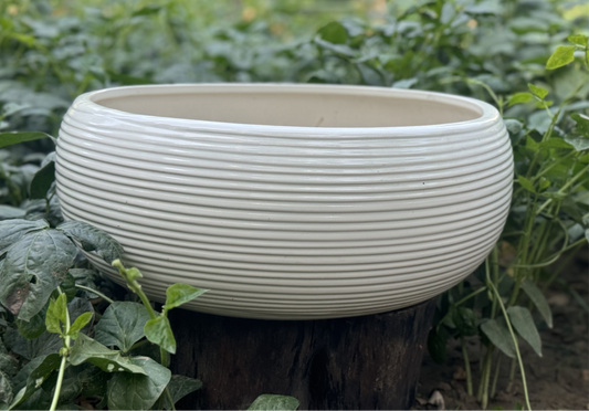 CERAMIC RIBBED GLAZED PLANTER POT