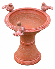 Terracotta Rustic Three Birds Bird Bath