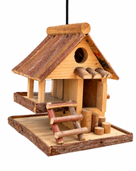 Rustic Log Bird House & Bird Feeder