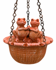 Twin Frog Terracotta Hanging Bird Feeder