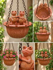 Twin Frog Terracotta Hanging Bird Feeder