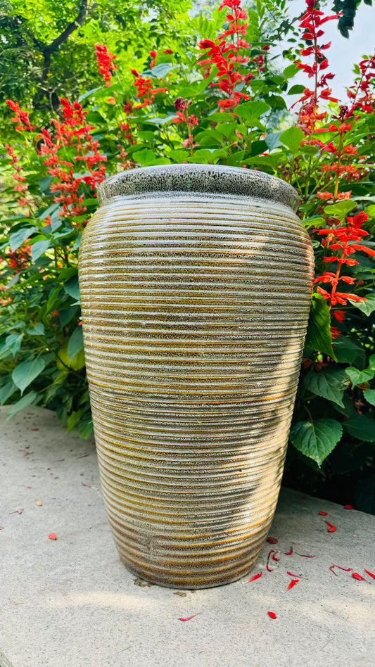 Ceramic Ribbed Glazed Planter Pot for For Home Garden Balcony Decor