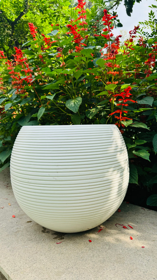 Ceramic Ribbed Planter spherical Glazed Pot Home Garden Balcony