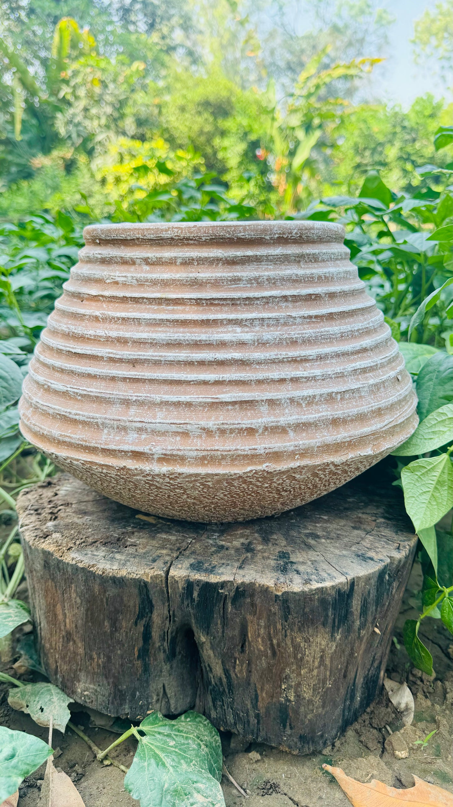 TERRACOTTA RIBBED CONICAL PLANTER POT FOR HOME GARDEN BALCONY DECOR