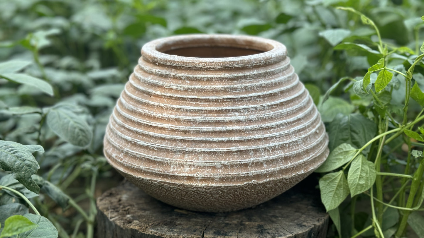 TERRACOTTA RIBBED CONICAL PLANTER POT FOR HOME GARDEN BALCONY DECOR