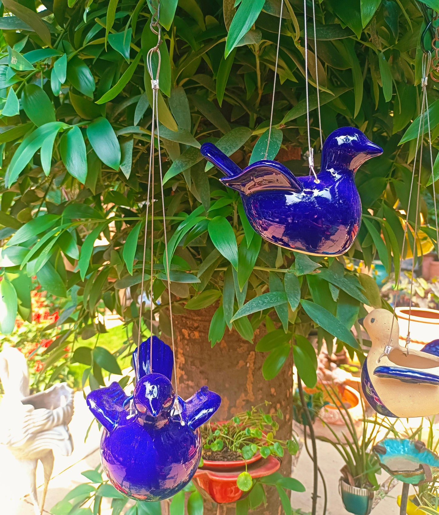 Hanging bird ceramic pot for home garden balcony decor