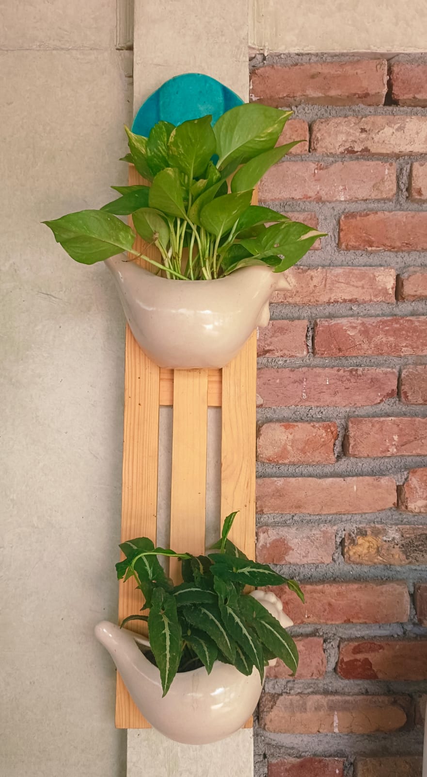 VERTICAL WALL SHELF WITH CERAMIC BIRD PLANTERS FOR HOME GARDEN AND BALCONY DECOR