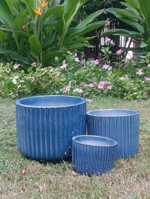 CERAMIC RIBBED PLANTER POT FOR HOME GARDEN BALCONY DECOR