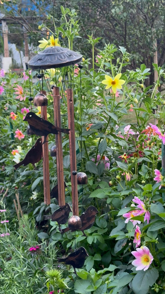 Bird Wind Chime with 4 Aluminum Tubes and 6 birds, Home Garden Patio Decor