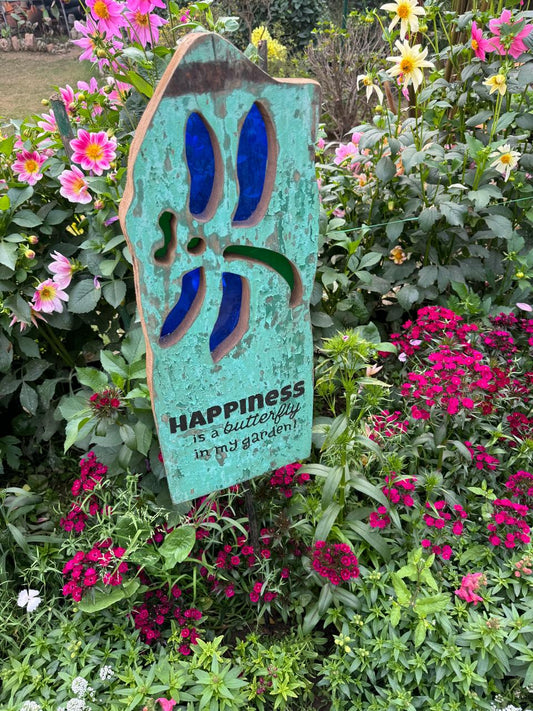 GARDEN SIGNS- Decorative vintage garden sign - "HAPPINESS  is butterfly in my garden "