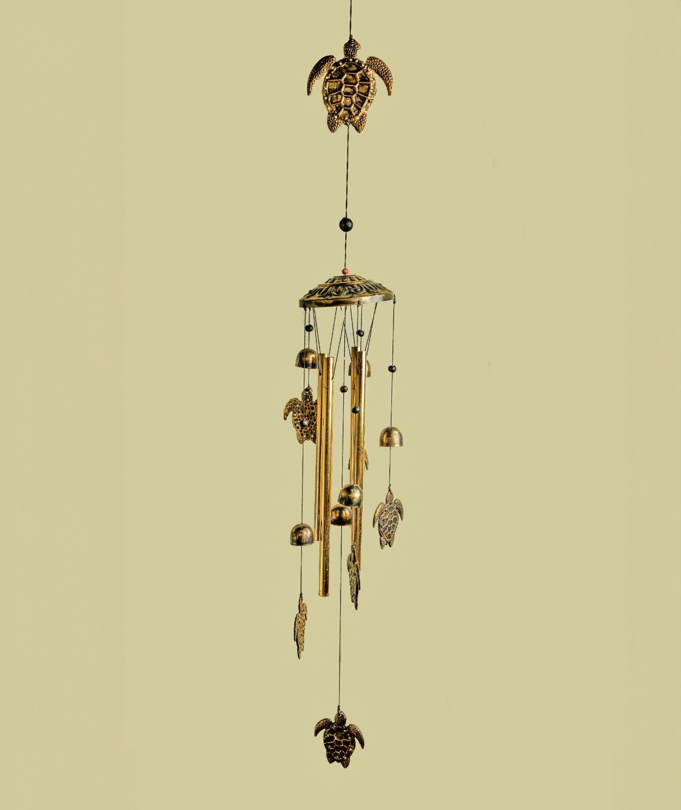 Turtle Wind Chime in Golden Color with 4 Aluminum Tubes and 6 turtles, Home Garden Patio Decor