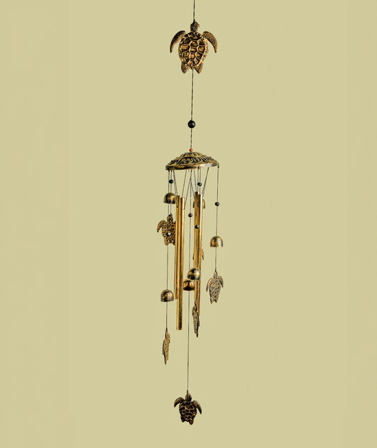 Turtle Wind Chime in Golden Color with 4 Aluminum Tubes and 6 turtles, Home Garden Patio Decor