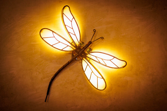 Yellow Glowing Dragonfly  Wall Light