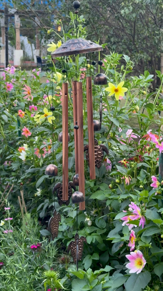Turtle Wind Chime in Copper Color with 4 Aluminum Tubes and 6 turtles, Home Garden Patio Decor
