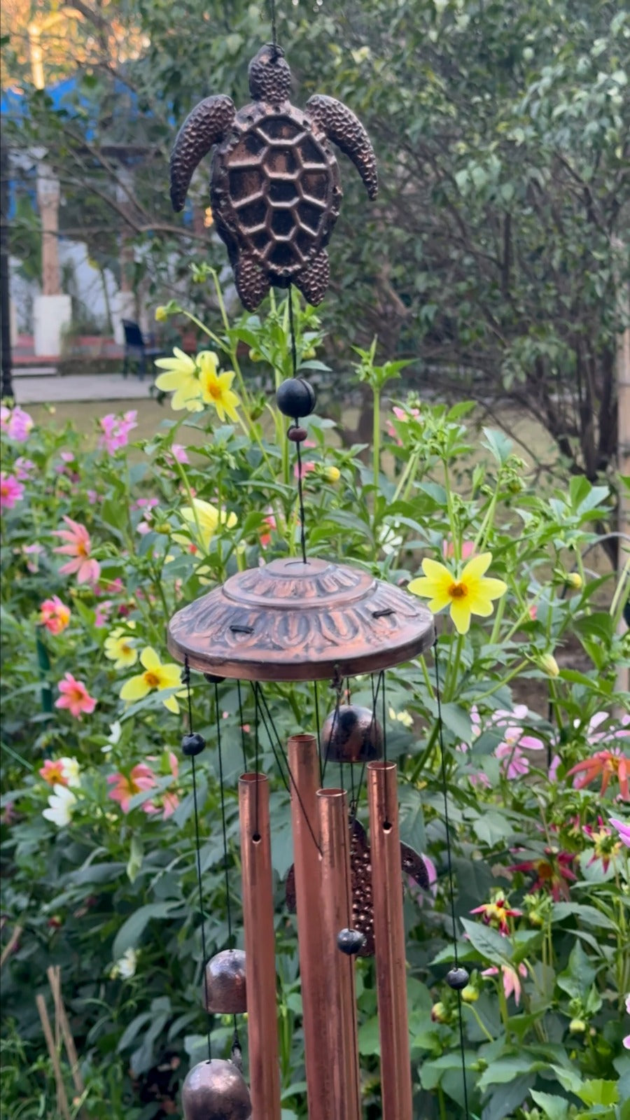 Turtle Wind Chime in Copper Color with 4 Aluminum Tubes and 6 turtles, Home Garden Patio Decor