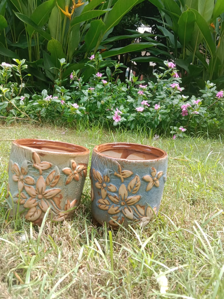 CERAMIC FLORAL PLANTER POT FOR HOME GARDEN BALCONY DECOR