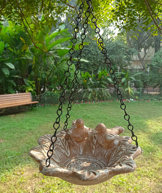 Terracotta Bird  Feeder with birds for Home Garden Balcony decor