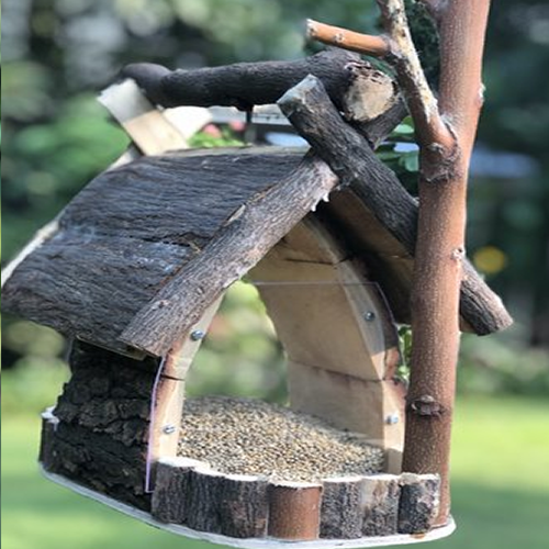 BIRD HOUSE CUM FEEDER OF NATURAL WOOD GARDEN BALCONY PATIO DECOR