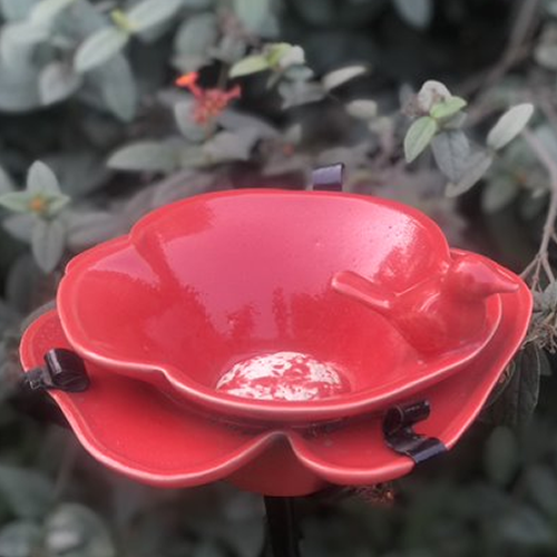 GARDEN DÉCOR CERAMIC RED POPPY FLOWER WITH DIGGER STAND FOR HOME GARDEN BALCONY DÉCOR