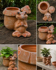 Frog Terracotta Planter with Mushroom