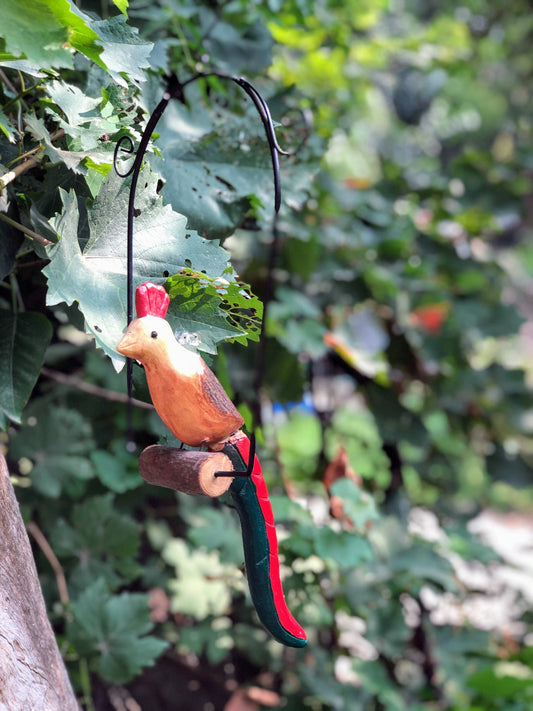 Hand Painted Wood Bird on Perch Dangler