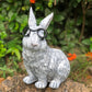 Bunny animal planter with glasses in fiber