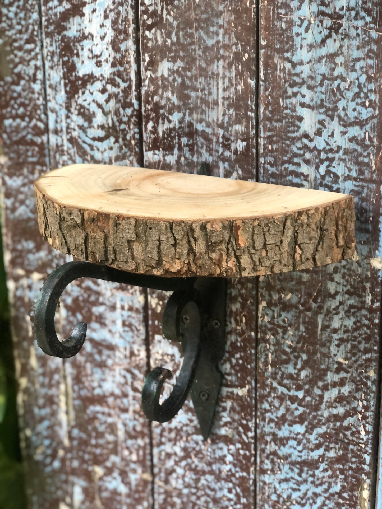 RUSTIC BRACKET WITH LOG WOOD SHELF FOR HOME GARDEN BALCONY DECOR