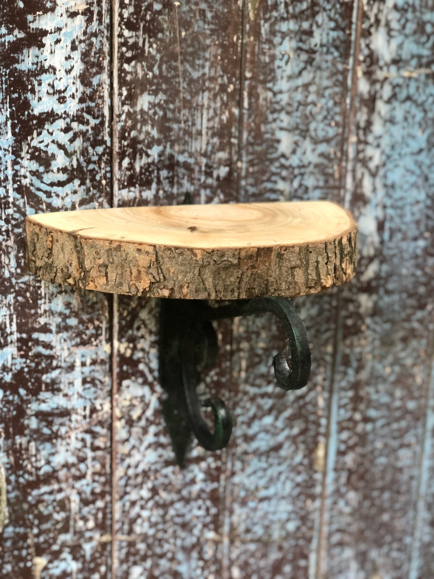 RUSTIC BRACKET WITH LOG WOOD SHELF FOR HOME GARDEN BALCONY DECOR